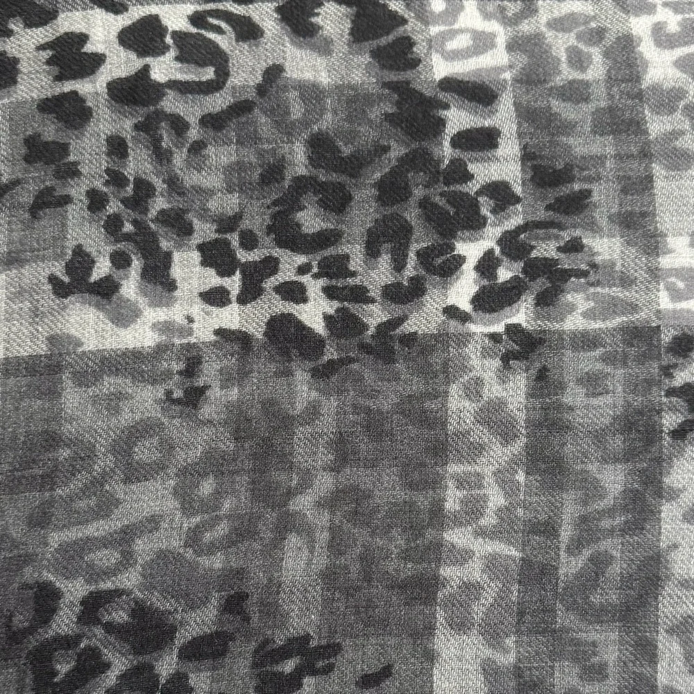 DOLMA NWT Wool Silk Blend Leopard Print Convertible Scarf Shawl • Gray Fringe